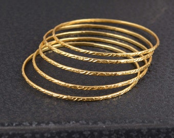 Set of Three Hammered Gold Filled Bangles | Thin Stacking Bracelets