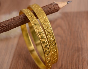 Gold Plated Stacking Bangles, Handmade Jewelry, Set of 2
