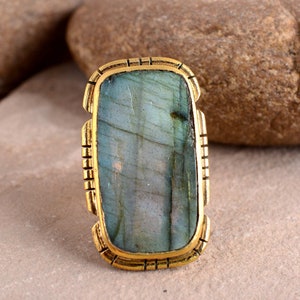 Bohemian Ring, Gift For Women, Unique Ring, Gemstone Ring, Labradorite Ring, Handmade Ring, Long Statement Ring, Anniversary Ring, Gold Ring