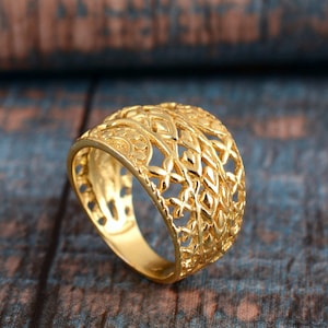 Filigree Ring, Lace Ring, Brass Ring, Boho Jewelry, Wide Ring, Delicate Ring, Dainty Ring, Vintage Ring, Gold Statement Ring, Handmade Ring