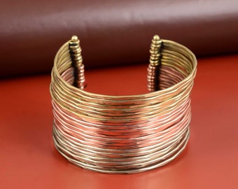 Boho Hammered Brass Cuff Bracelet, Multiple Bangle, Adjustable