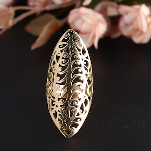 Women Lace Long Ring, Handcrafted Lace Embroidery Filigree Art Statement Bold Ring, Long Ring, Bohemian Ring, Long Ring, Full Finger Ring