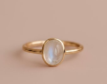 Handmade Brass Moonstone Ring, Statement Boho Jewelry