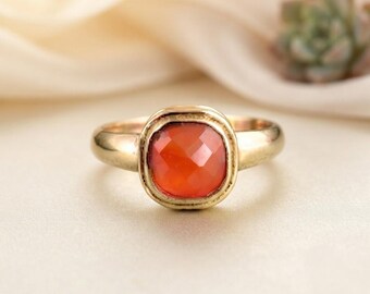 18K Gold Carnelian Ring - Minimalist Boho Statement Jewelry - Gift for Her