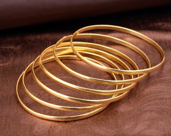 Set of Three Gold Dipped Brass Bangles, Stacking Bracelets