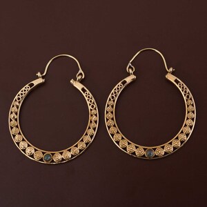 Gold Brass Statement Hoop Earrings for Women, Mandala Earing, Handmade Brass Earing, Beautiful Earing, Hoop Wedding Earing, Gift For Her