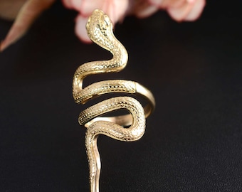 Handcrafted Brass Snake Ring, Adjustable Boho Serpent Jewelry