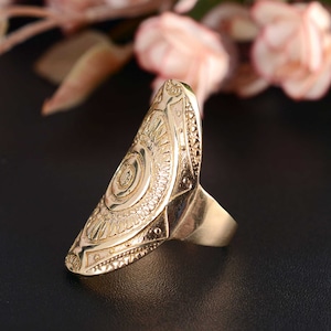 Big Ring, Bohemian Ring, Gold Statement Ring, Boho Ring, Full Finger Ring, Extra Large Ring For Women, Ethnic Ring, Tribal Ring, Vintage Rin