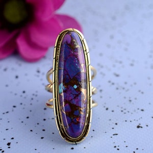 Edelstein Ring, einzigartiger Ring, Boho Ring, Türkis Ring, Geschenk für sie, Vintage Ring, Statement Ring, Lila Stein Ring, Boho Ring