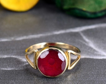 Handmade Brass Carnelian Gemstone Ring, Minimalist Vintage Style