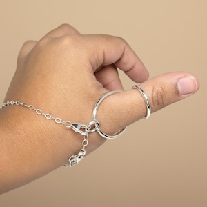 関節炎用スターリングシルバー親指固定リング（ブレスレット付き） - MCP 過伸展サポート