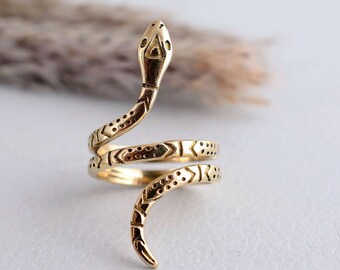 Handcrafted Brass Snake Ring, Open Serpent Band, Boho Statement Jewelry