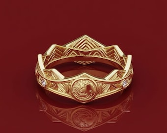 Gold Dragon Crown Ring - Handmade Brass Unisex Jewelry