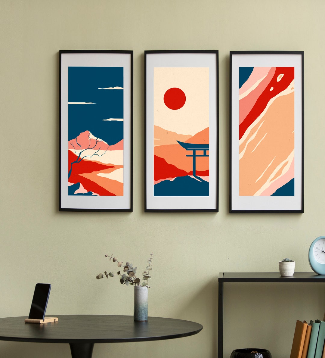 Modern Japanese Wall Hung Art Digital Printing Abstract Art Vertical