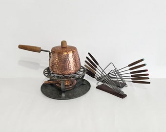 Vintage Copper Fondue Set - SIGG Switzerland Hand Hammered Copper Fondue Set, Swiss Made