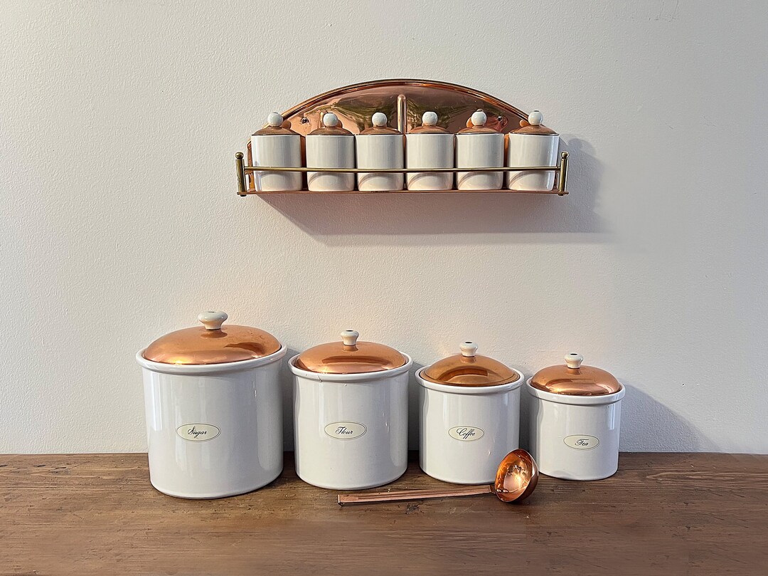 Vintage Copper Kitchen Canister Set With Spice Rack Chrome Canister Set