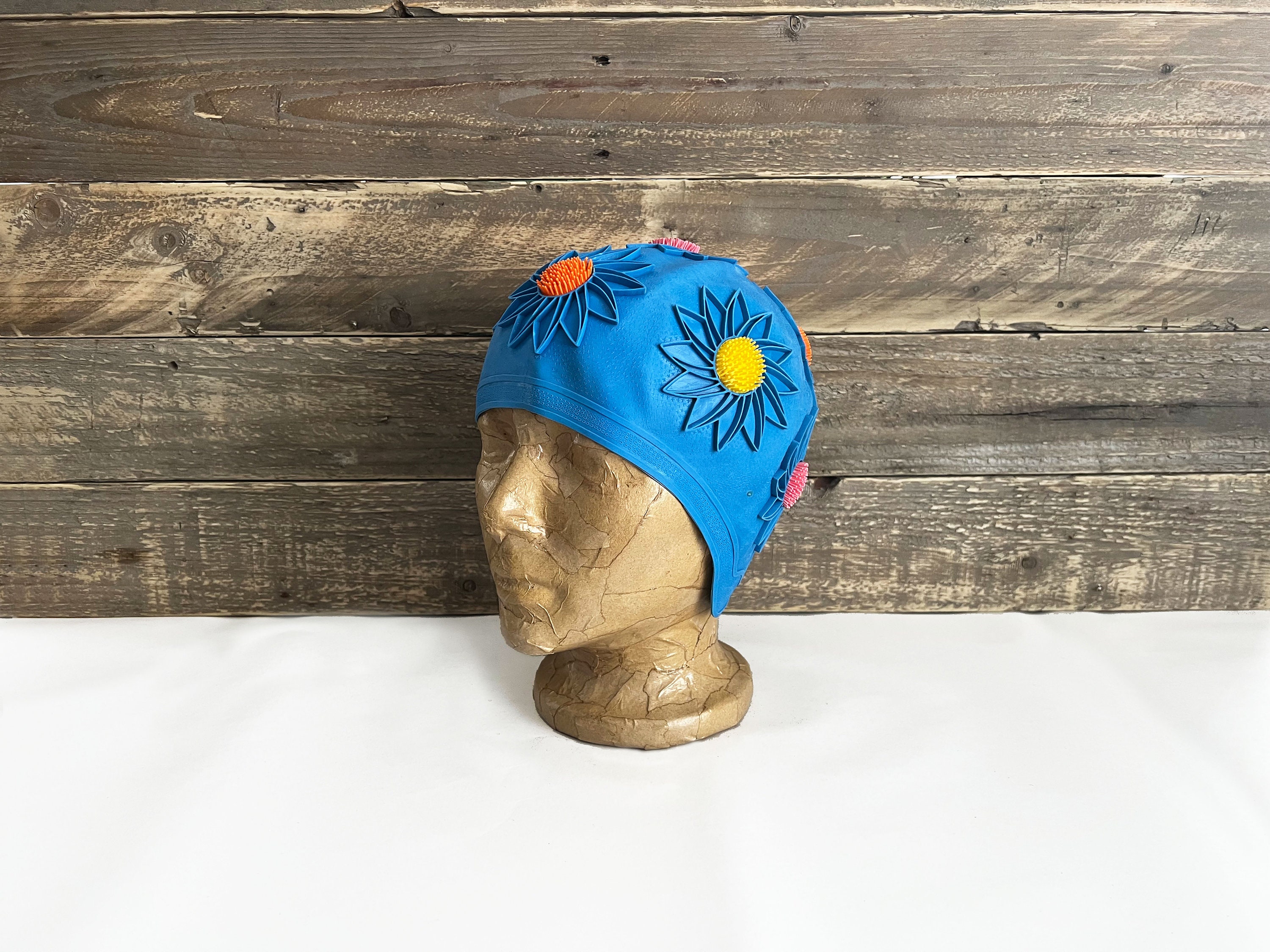 Vintage Swim Cap Vintage Blue or White Swim Cap With Flowers Vintage