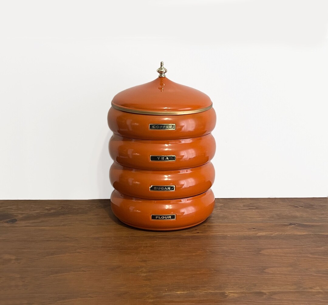 Vintage Burnt Orange Stacking Canister Set Canister Set Coffee, Tea ...