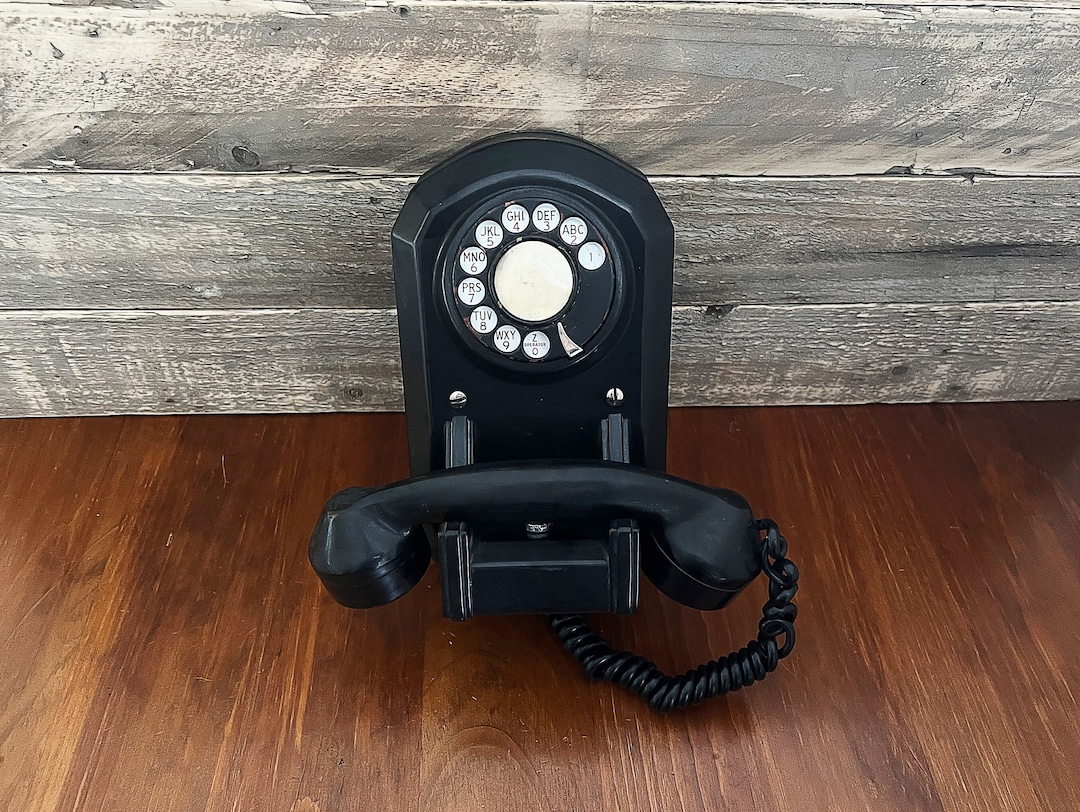 Rare Antique Black Wall Phone Black Rotary Dial Telephone Etsy