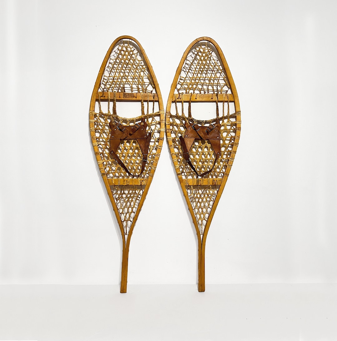 Vintage Kabir Kouba Wooden Snowshoes, Canada 14 X 48 Indian Made