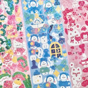 Hojas de pegatinas decorativas brillantes coreanas para Instagram / Sueños de jardín de fantasía Kitty Love / Diseño Kawaii Toploader Kpop / Elige un tema