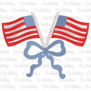 Disegno per ricamo con bandiera americana, modello per ricamo a macchina con bandiera americana con fiocco, file per ricamo patriottico in 6 dimensioni, download immediato