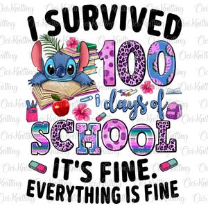 I Survived 100 Days Of School PNG, Blue Monster Student Png, Teacher Png, Cartoon Character Png, Happy 100 Days Of School Png