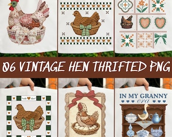 Vintage Hen In Nest Png Bundle, 90s Vintage Inspired, Grandma Core Png, Retro Cottagecore Folk Art Png, Cozy Retro Animals, Granny Sweater