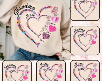 Paquete de corazón de abuela personalizado con nombre de niño (PST), amor de mamá (PST), feliz día de la madre (PST), corazón personalizado (PST), flor de mamá (PST), regalo para mamá