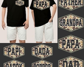 Paquete de PNG de papá con camuflaje vintage, PNG de papá con camuflaje desgastado, diseño retro de papá universitario, regalo del Día del Padre, PNG de papá con camuflaje antiguo, PNG de papá cazador