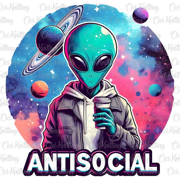 Antisocial Alien Clipart, Space Glass Jar Sublimation, Funny Alien PNG, Sarcastic Alien Clipart, Snarky Alien Shirt Design, Sarcasm Png