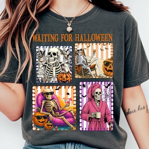 Just Waiting for Halloween Png, Summerween PNG, Skeleton Woman Summerween Png, Funny Spooky Summer Halloween PNG Design, Skeleton Summer Png
