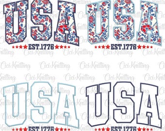 Floral USA 4th of July Applique Embroidery Satin Stich Design, Patriotic Embroidery, America Embroidery Design 6 Sizes, Instant Download