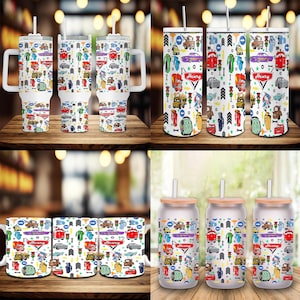Bundle personalisiertes Auto 20oz Skinny Tumbler Sublimation, Cartoon 16oz Glasdose Tumbler Png, 11oz Tassenvorlage, individuelles Kinderbecher-Design