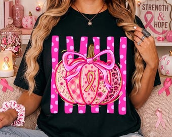 Striped Pink Pumpkin Png, Coquette Breast Cancer Pumpkin Png, Pink Ribbon Png, Breast Cancer Awareness, Faux Glitter, Leopard Gingham Dots