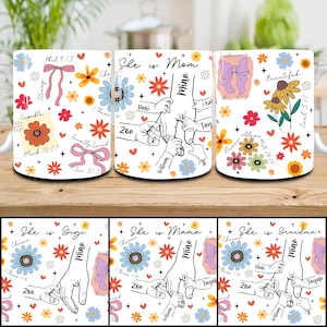 Custom Up to 6 Kids Holding Mom‘s Hand Mug Wrap Png, Coquette Mama Floral 11oz Mug, Mother&#39;s Day Png, Holding Grandma&#39;s Hand, Christian Mama