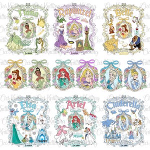Paquete de lazo de princesa coqueta de acuarela PNG, camiseta de familia de princesas, lazo de coqueta de dibujos animados, vacaciones familiares PNG, diseño de sublimación de cinta rosa