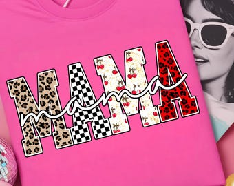 Trendy Mama PNG, Leopard Checker Cherry Letters Sublimation, Cute Retro Mom Shirt Design, Leopard Mama Png, Mama Sublimation