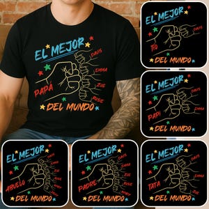 Personalized Toddler Kid El Mejor Papa Del Mundo Fist Bump Png Bundle, Vintage Spanish Papá Png, Custom Father's Day Png, Latina Dad Gift
