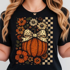 Vintage Floral Pumpkin Png, Pumpkin Bow Png, Retro Checkered Halloween Png, Halloween Pumpkin Png, Spooky Season, Fall Pumpkin Sublimation