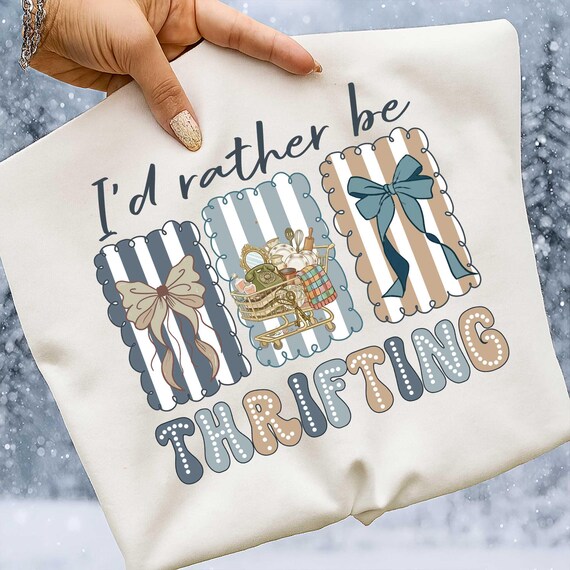 I'd Rather Be Thrifting Png, 90s Vintage Thrifted Png, Homestead Farmhouse Png, Blue Gold Vintage Decor Cart, Vintage Style, Thrifting Png