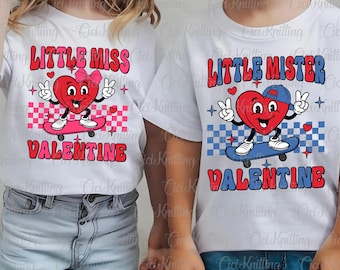 Bundle Little Miss Little Mr Mister Valentine Heart Png, Kids Valentine Checkered Png, Retro Valentine Png, Girl Boy Ball Funny Valentine