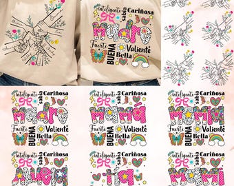 Bundle Madre Png, Spanish Mama Png, Latina Mom Png, Mama Sweatshirt, Happy Mother's Day, Floral Madre Png, Personalized Up to 6 Kids