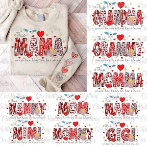 Custom This Mama Wears Her Heart On Her Sleeve, Personalized Valentine,Mama Valentine Coquette Bow,Valentine's Day Png,Brushstroke Valentine