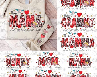 Custom This Mama Wears Her Heart On Her Sleeve, Personalized Valentine,Mama Valentine Coquette Bow,Valentine's Day Png,Brushstroke Valentine