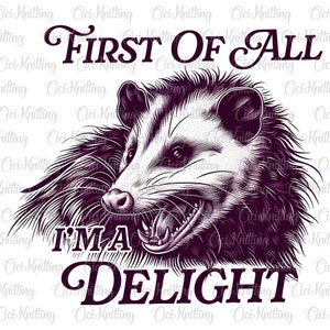 First of All I&#39;m A Delight Sarcastic PNG, Funny Possum Png, Opossum Lover, Angry Possum Png, Funny Animal Png, Digital Download