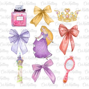 Watercolor Princess Coquette Bow Png, Family Vacation Png, Pink Ribbon Sublimation Design, Princess Family Shirt, Cartoon Coquette Bow Png