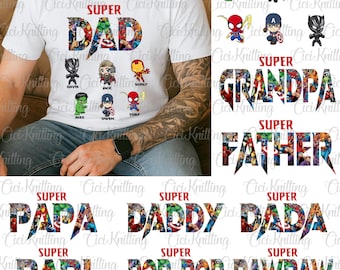 Paquete personalizado de PNG de Papá Superhéroe, PNG del Mejor Papá del Mundo, PNG del Día del Padre, PNG de Papá e Hijo, Eres nuestro superhéroe, PNG de Súper Abuelo