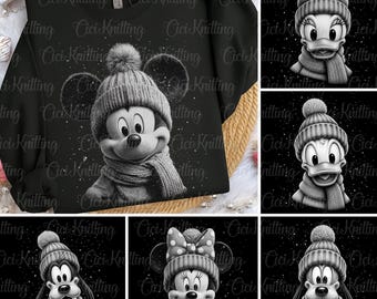 Paquete de imágenes PNG de ratón navideño vintage y sus amigos, arte realista de personajes de dibujos animados, festividades caprichosas, imágenes PNG acogedoras de invierno festivo, impresión DTF DTG