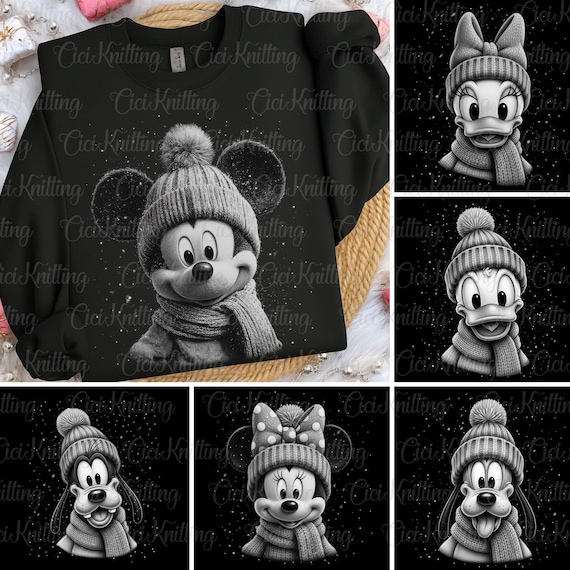 Vintage Christmas Mouse & Friends Png Bundle, Realistic Cartoon Character Art, Whimsical Holiday, Cozy Festive Winter Png, DTF DTG Print